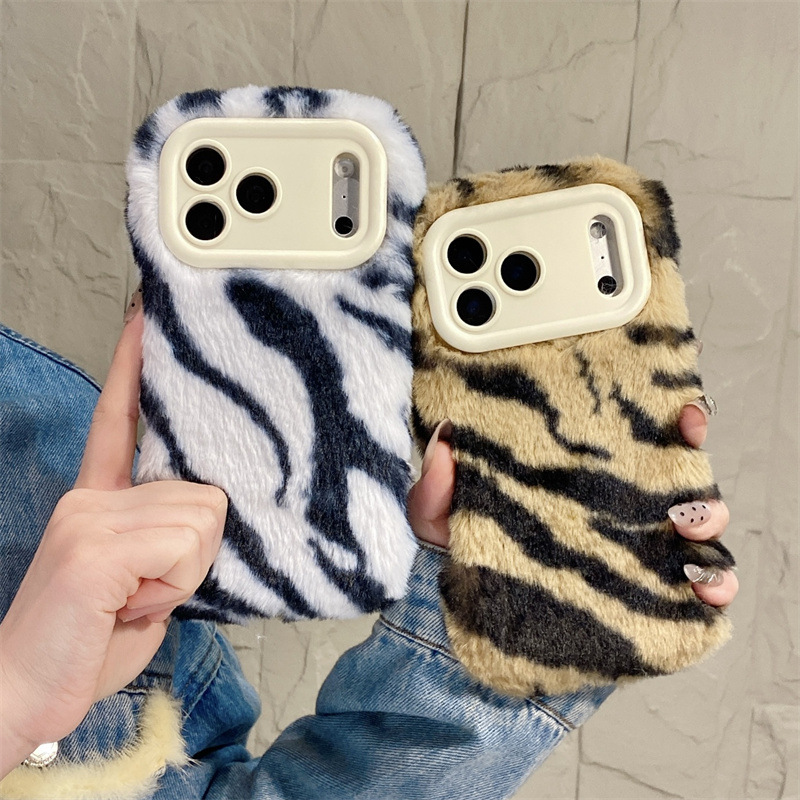 Phone Cases Apple - Luxury Zebra Pattern Fluffy Plush Phone