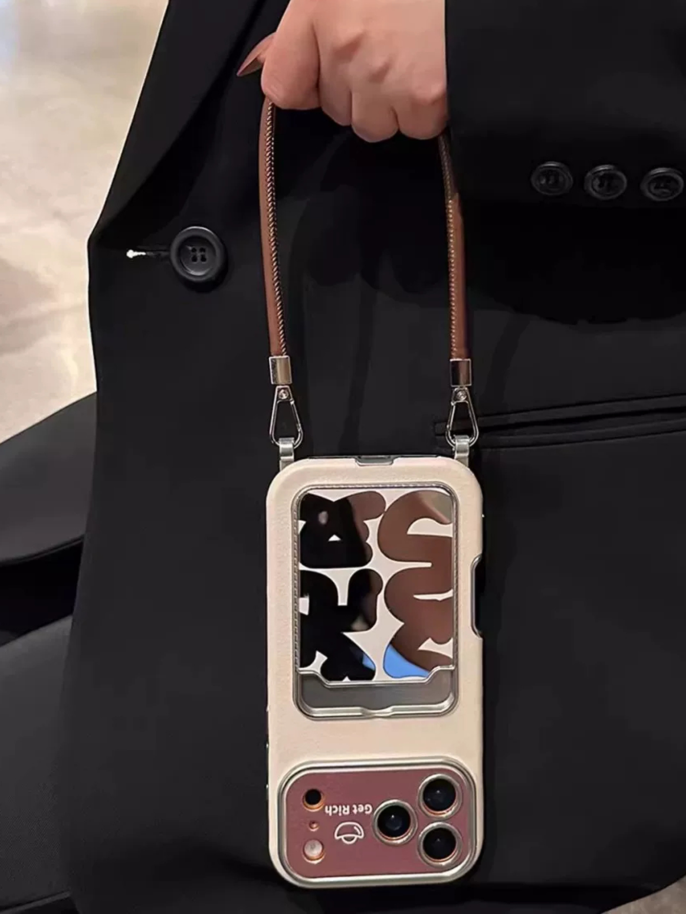 Luxury Leather Mirror Card Hol - Phone Cases That Hold Cards 评论和价格