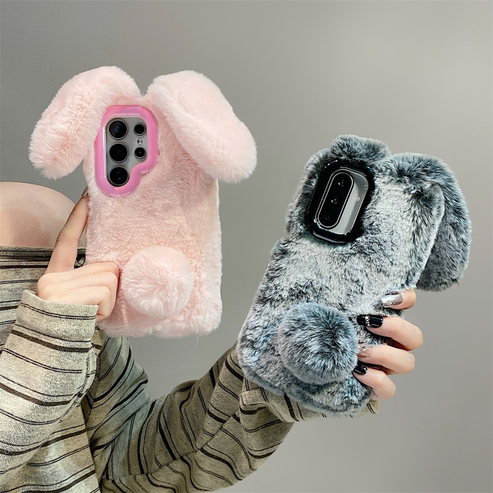 Cute Rabbit Ears Fluffy Stand  - Phone Cases For Samsung 评论和价格