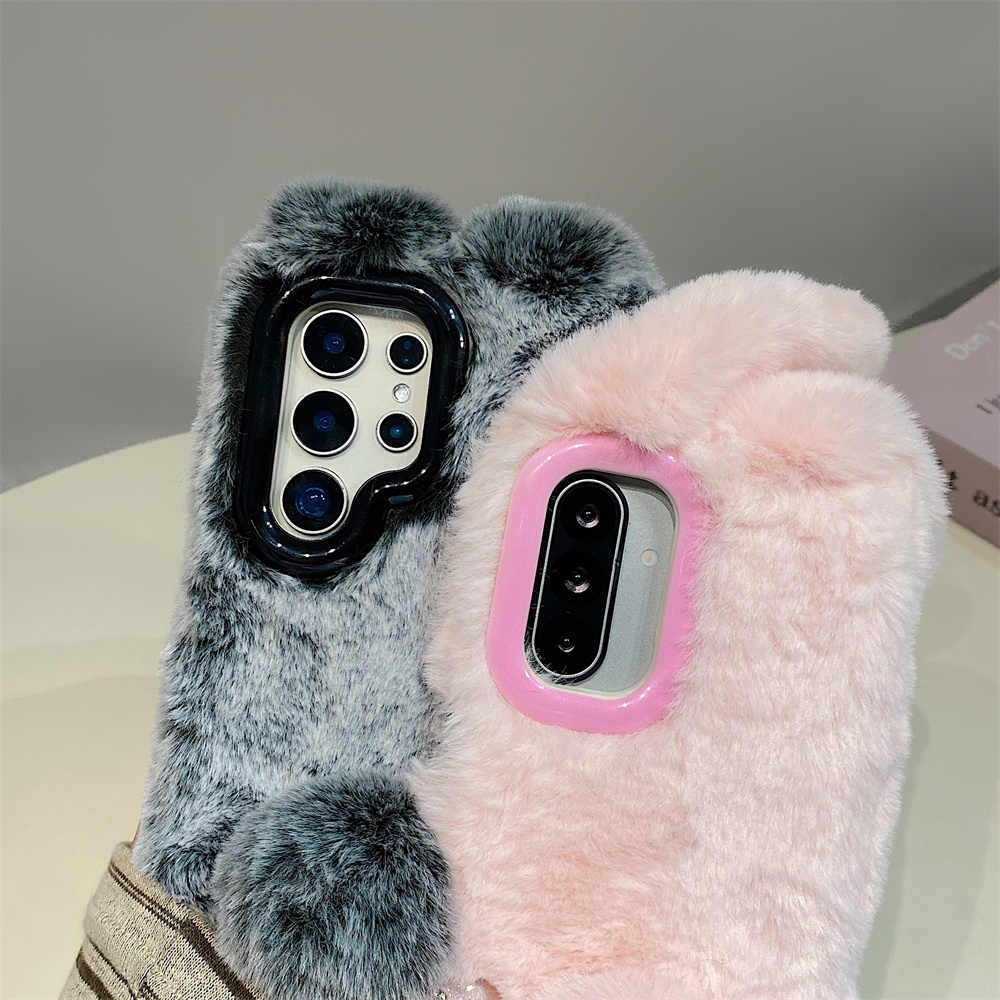 Cute Rabbit Ears Fluffy Stand  - Phone Cases For Samsung 评论和价格